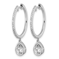 True Origin 14K White Gold 2.38 Carat Lab Grown Diamond VS+ F+ Complete Pear Bezel-Set Dangle in Out Hoop Earrings view 2