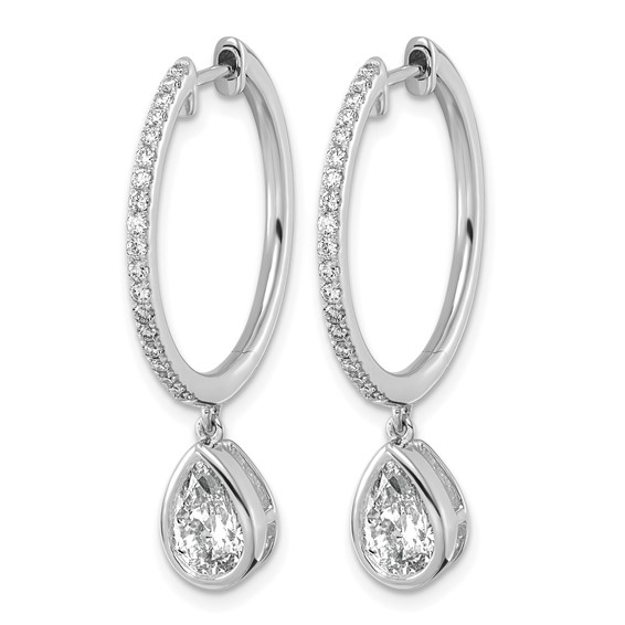 True Origin 14k White Gold 2 3/8 carat Lab Grown Diamond VS+ F+ Complete Pear Bezel-Set Dangle In/Out Hoop Earrings