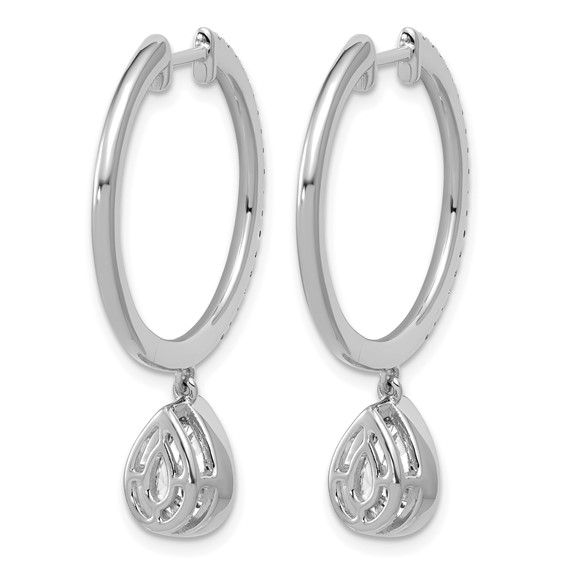True Origin 14k White Gold 2 3/8 carat Lab Grown Diamond VS+ F+ Complete Pear Bezel-Set Dangle In/Out Hoop Earrings