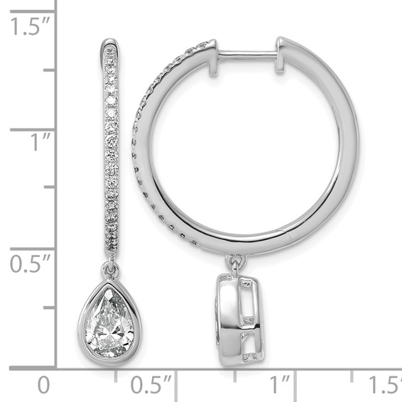 True Origin 14k White Gold 2 3/8 carat Lab Grown Diamond VS+ F+ Complete Pear Bezel-Set Dangle In/Out Hoop Earrings