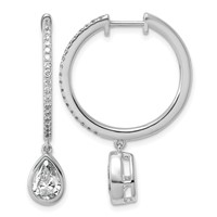 True Origin 14K White Gold 2.38 Carat Lab Grown Diamond VS+ F+ Complete Pear Bezel-Set Dangle in Out Hoop Earrings view 1