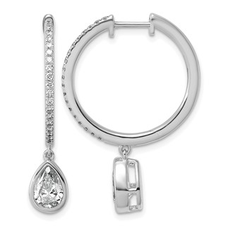 True Origin 14k White Gold 2 3/8 carat Lab Grown Diamond VS+ F+ Complete Pear Bezel-Set Dangle In/Out Hoop Earrings