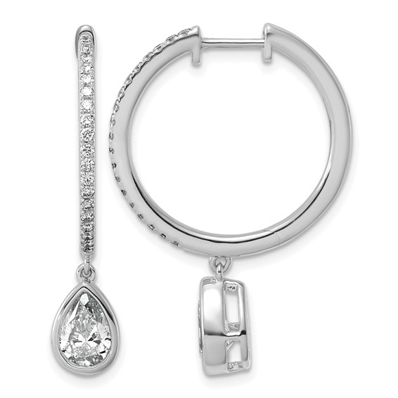 True Origin 14k White Gold 2 3/8 carat Lab Grown Diamond VS+ F+ Complete Pear Bezel-Set Dangle In/Out Hoop Earrings