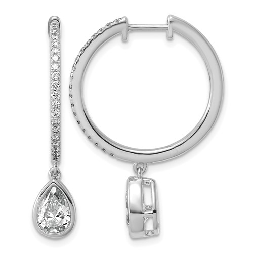 True Origin 14K White Gold 2.38 Carat Lab Grown Diamond VS+ F+ Complete Pear Bezel-Set Dangle in Out Hoop Earrings