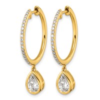 True Origin 14K Yellow Gold 2.38 Carat Lab Grown Diamond VS+ F+ Complete Pear Bezel-Set Dangle in Out Hoop Earrings view 2