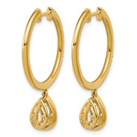 True Origin 14K Yellow Gold 2.38 Carat Lab Grown Diamond VS+ F+ Complete Pear Bezel-Set Dangle in Out Hoop Earrings view 3