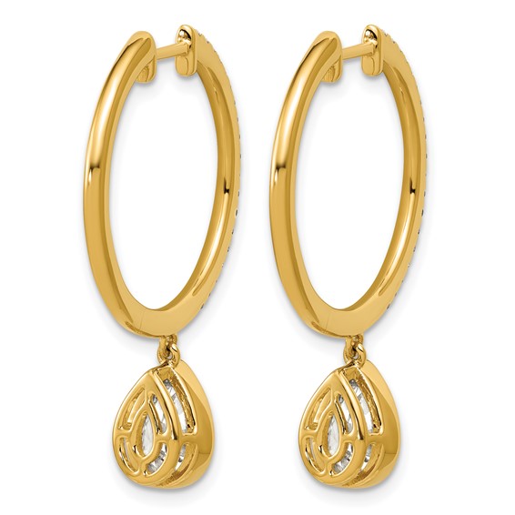 True Origin 14k Yellow Gold 2 3/8 carat Lab Grown Diamond VS+ F+ Complete Pear Bezel-Set Dangle In/Out Hoop Earrings