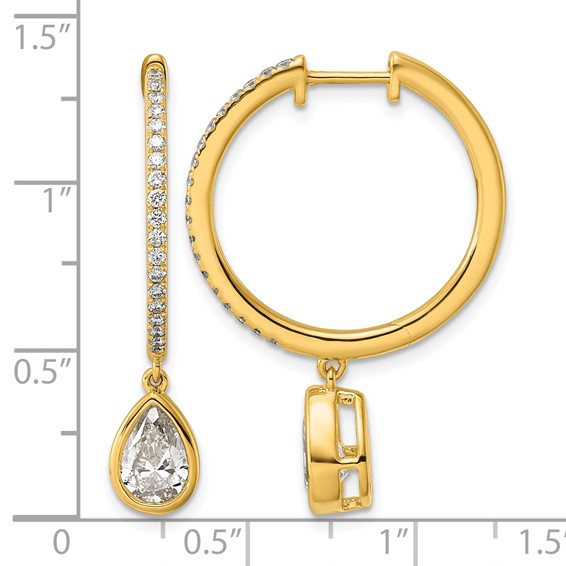 True Origin 14k Yellow Gold 2 3/8 carat Lab Grown Diamond VS+ F+ Complete Pear Bezel-Set Dangle In/Out Hoop Earrings