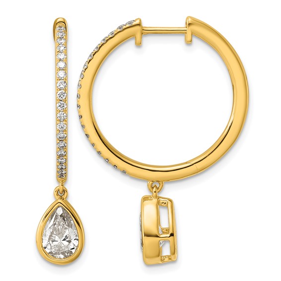 True Origin 14k Yellow Gold 2 3/8 carat Lab Grown Diamond VS+ F+ Complete Pear Bezel-Set Dangle In/Out Hoop Earrings