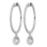 True Origin 14K White Gold 2.62 Carat Lab Grown Diamond VS+ F+ Complete Pear Bezel-Set Dangle in Out Hoop Earrings view 2