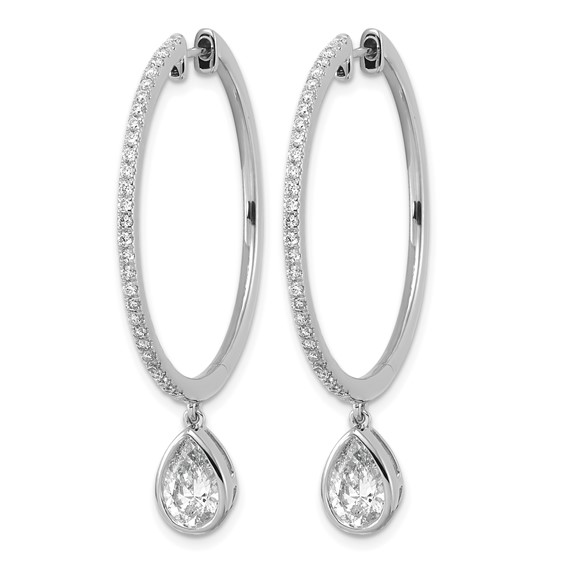True Origin 14k White Gold 2 5/8 carat Lab Grown Diamond VS+ F+ Complete Pear Bezel-Set Dangle In/Out Hoop Earrings