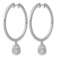 True Origin 14K White Gold 2.62 Carat Lab Grown Diamond VS+ F+ Complete Pear Bezel-Set Dangle in Out Hoop Earrings view 3
