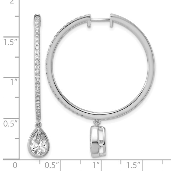 True Origin 14k White Gold 2 5/8 carat Lab Grown Diamond VS+ F+ Complete Pear Bezel-Set Dangle In/Out Hoop Earrings