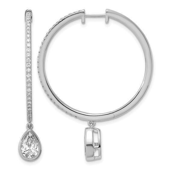 True Origin 14k White Gold 2 5/8 carat Lab Grown Diamond VS+ F+ Complete Pear Bezel-Set Dangle In/Out Hoop Earrings