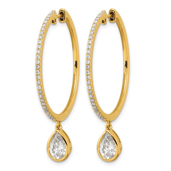 14ky Certified Pear Bezel Dangle Lab Grown Diamond VS+ F+ Hoop Earrings