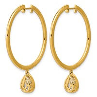 True Origin 14K Yellow Gold 2.62 Carat Lab Grown Diamond VS+ F+ Complete Pear Bezel-Set Dangle in Out Hoop Earrings view 3
