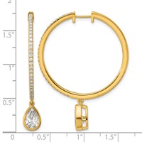 True Origin 14K Yellow Gold 2.62 Carat Lab Grown Diamond VS+ F+ Complete Pear Bezel-Set Dangle in Out Hoop Earrings view 4
