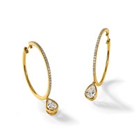 True Origin 14K Yellow Gold 2.62 Carat Lab Grown Diamond VS+ F+ Complete Pear Bezel-Set Dangle in Out Hoop Earrings view 5