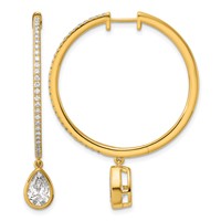 True Origin 14K Yellow Gold 2.62 Carat Lab Grown Diamond VS+ F+ Complete Pear Bezel-Set Dangle in Out Hoop Earrings view 1