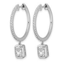 True Origin 14K White Gold 2.38 Carat Lab Grown Diamond VS+ F+ Complete Radiant Bezel-Set Dangle in Out Hoop Earrings view 2