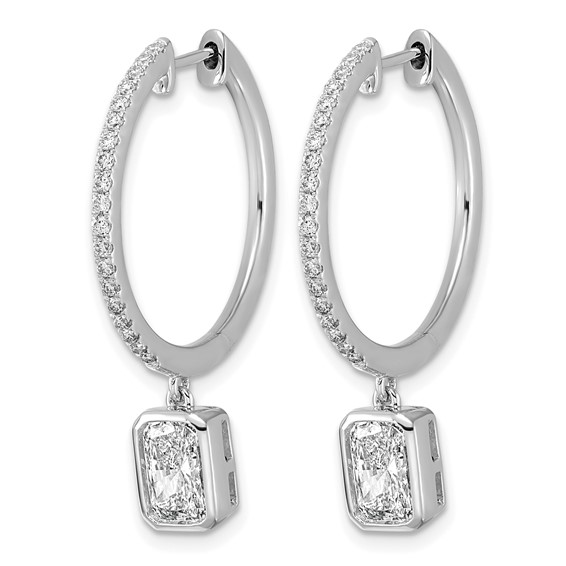 True Origin 14k White Gold 2 3/8 carat Lab Grown Diamond VS+ F+ Complete Radiant Bezel-Set Dangle In/Out Hoop Earrings