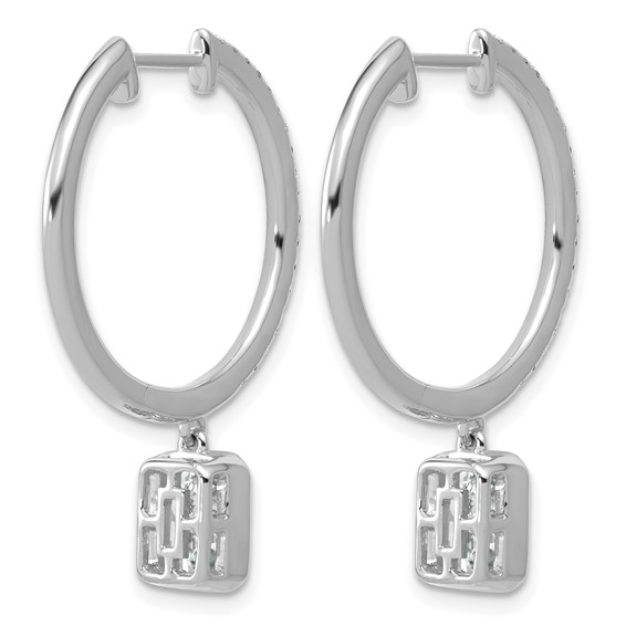 True Origin 14k White Gold 2 3/8 carat Lab Grown Diamond VS+ F+ Complete Radiant Bezel-Set Dangle In/Out Hoop Earrings