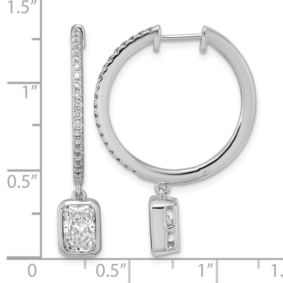 True Origin 14k White Gold 2 3/8 carat Lab Grown Diamond VS+ F+ Complete Radiant Bezel-Set Dangle In/Out Hoop Earrings