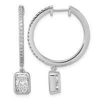 True Origin 14K White Gold 2.38 Carat Lab Grown Diamond VS+ F+ Complete Radiant Bezel-Set Dangle in Out Hoop Earrings view 1