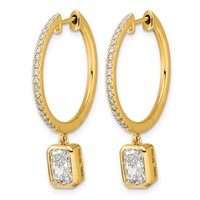 True Origin 14K Yellow Gold 2.38 Carat Lab Grown Diamond VS+ F+ Complete Radiant Bezel-Set Dangle in Out Hoop Earrings view 2