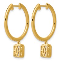 True Origin 14K Yellow Gold 2.38 Carat Lab Grown Diamond VS+ F+ Complete Radiant Bezel-Set Dangle in Out Hoop Earrings view 3