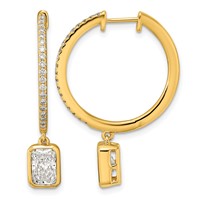 True Origin 14K Yellow Gold 2.38 Carat Lab Grown Diamond VS+ F+ Complete Radiant Bezel-Set Dangle in Out Hoop Earrings view 1