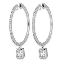 True Origin 14K White Gold 2.62 Carat Lab Grown Diamond VS+ F+ Complete Radiant Bezel-Set Dangle in Out Hoop Earrings view 2