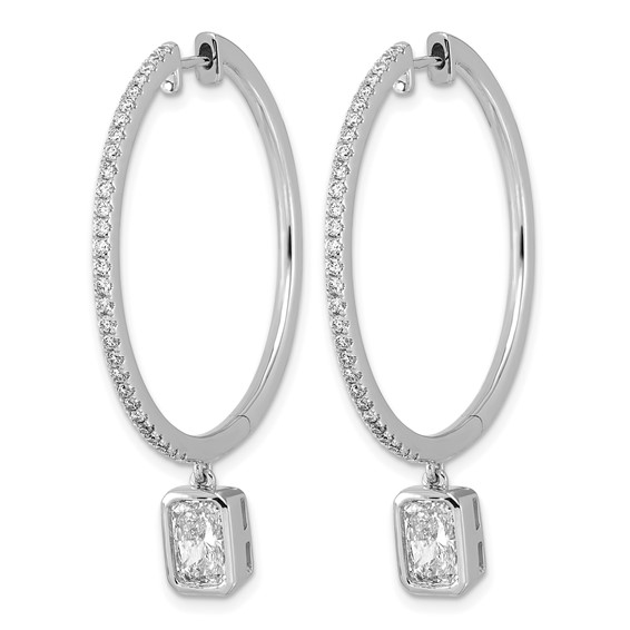 True Origin 14k White Gold 2 5/8 carat Lab Grown Diamond VS+ F+ Complete Radiant Bezel-Set Dangle In/Out Hoop Earrings