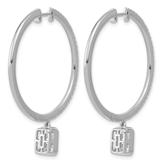 True Origin 14k White Gold 2 5/8 carat Lab Grown Diamond VS+ F+ Complete Radiant Bezel-Set Dangle In/Out Hoop Earrings