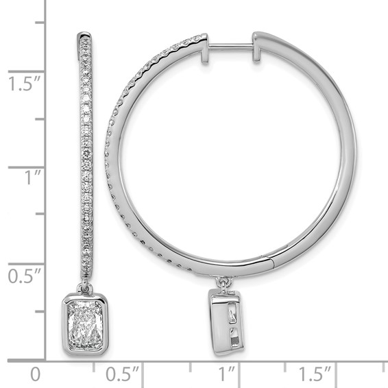 True Origin 14k White Gold 2 5/8 carat Lab Grown Diamond VS+ F+ Complete Radiant Bezel-Set Dangle In/Out Hoop Earrings