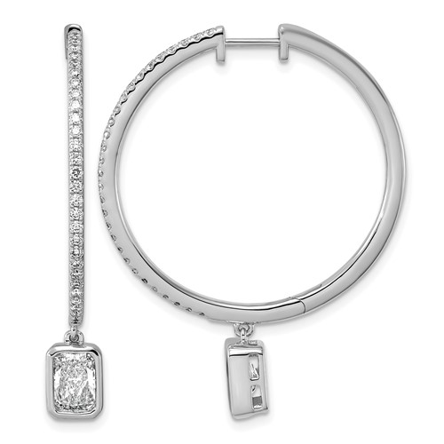 True Origin 14K White Gold 2.62 Carat Lab Grown Diamond VS+ F+ Complete Radiant Bezel-Set Dangle in Out Hoop Earrings