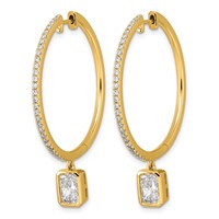 True Origin 14K Yellow Gold 2.62 Carat Lab Grown Diamond VS+ F+ Complete Radiant Bezel-Set Dangle in Out Hoop Earrings view 2