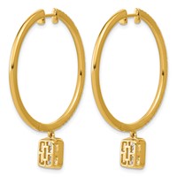True Origin 14K Yellow Gold 2.62 Carat Lab Grown Diamond VS+ F+ Complete Radiant Bezel-Set Dangle in Out Hoop Earrings view 3