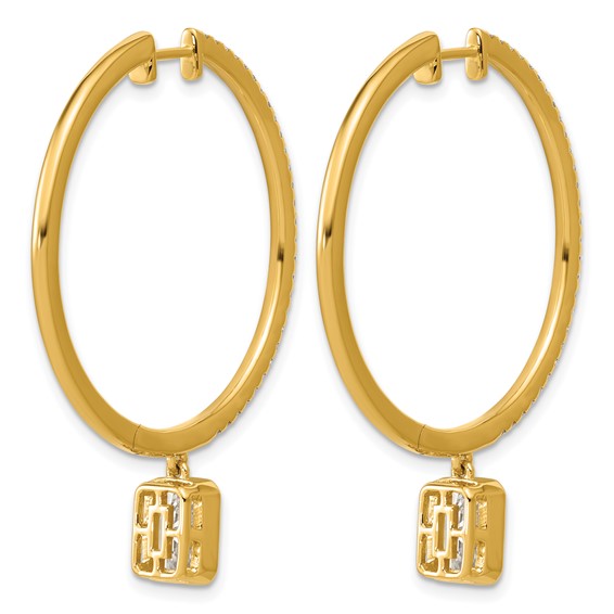True Origin 14k Yellow Gold 2 5/8 carat Lab Grown Diamond VS+ F+ Complete Radiant Bezel-Set Dangle In/Out Hoop Earrings