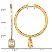 True Origin 14K Yellow Gold 2.62 Carat Lab Grown Diamond VS+ F+ Complete Radiant Bezel-Set Dangle in Out Hoop Earrings view 4