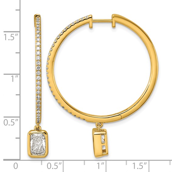 True Origin 14k Yellow Gold 2 5/8 carat Lab Grown Diamond VS+ F+ Complete Radiant Bezel-Set Dangle In/Out Hoop Earrings