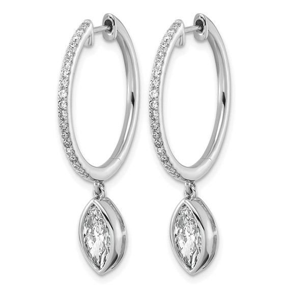 True Origin 14k White Gold 2 3/8 carat Lab Grown Diamond VS+ F+ Complete Marquise Bezel-Set Dangle In/Out Hoop Earrings