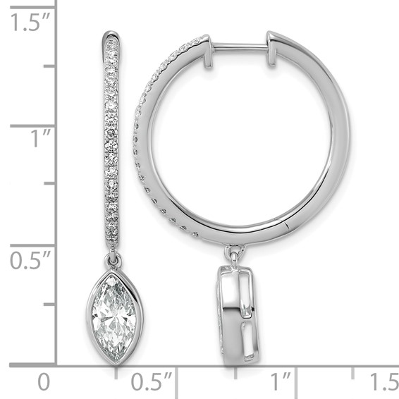 True Origin 14k White Gold 2 3/8 carat Lab Grown Diamond VS+ F+ Complete Marquise Bezel-Set Dangle In/Out Hoop Earrings
