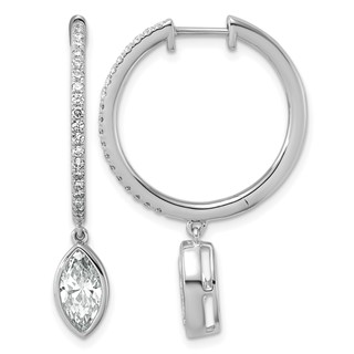 True Origin 14k White Gold 2 3/8 carat Lab Grown Diamond VS+ F+ Complete Marquise Bezel-Set Dangle In/Out Hoop Earrings