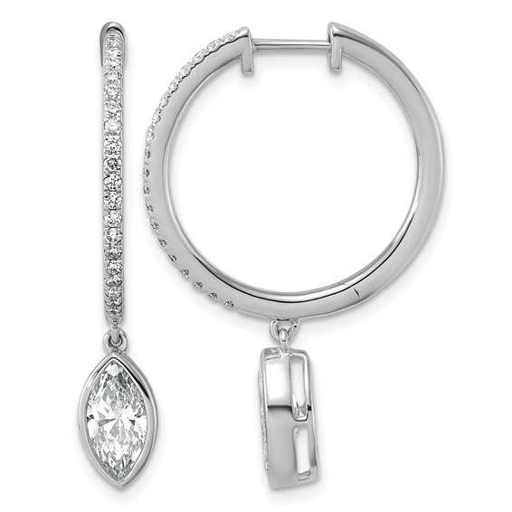 True Origin 14k White Gold 2 3/8 carat Lab Grown Diamond VS+ F+ Complete Marquise Bezel-Set Dangle In/Out Hoop Earrings