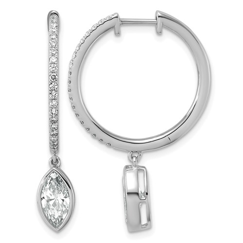 True Origin 14K White Gold 2.38 Carat Lab Grown Diamond VS+ F+ Complete Marquise Bezel-Set Dangle in Out Hoop Earrings