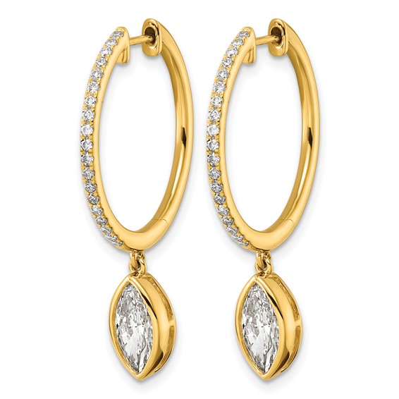 True Origin 14k Yellow Gold 2 3/8 carat Lab Grown Diamond VS+ F+ Complete Marquise Bezel-Set Dangle In/Out Hoop Earrings