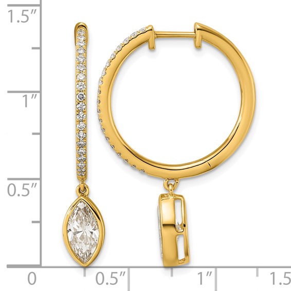 True Origin 14k Yellow Gold 2 3/8 carat Lab Grown Diamond VS+ F+ Complete Marquise Bezel-Set Dangle In/Out Hoop Earrings