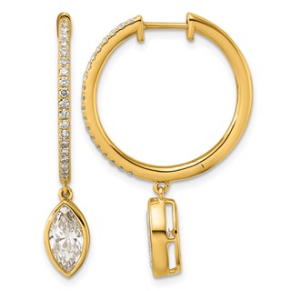 True Origin 14k Yellow Gold 2 3/8 carat Lab Grown Diamond VS+ F+ Complete Marquise Bezel-Set Dangle In/Out Hoop Earrings