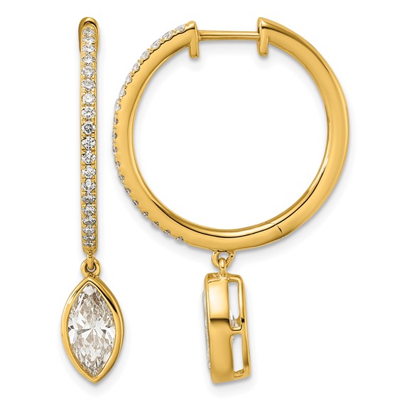 True Origin 14k Yellow Gold 2 3/8 carat Lab Grown Diamond VS+ F+ Complete Marquise Bezel-Set Dangle In/Out Hoop Earrings